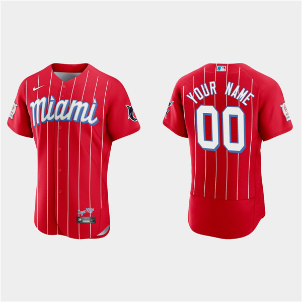 Men's Miami Marlins ACTIVE PLAYER Custom Red 2021 City Connect Flex Base Stitched MLB Jersey